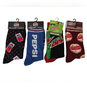 4 Pack Men’s Crew Socks Pepsi Mountain Dew Dr Pepper Size 6-12 Soft Comfortable